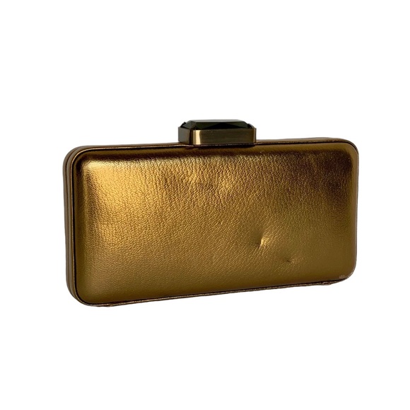 NWT Rare J. Crew Metallic Leather Frame Clutch Retractable Chain Handle - Picture 4 of 13